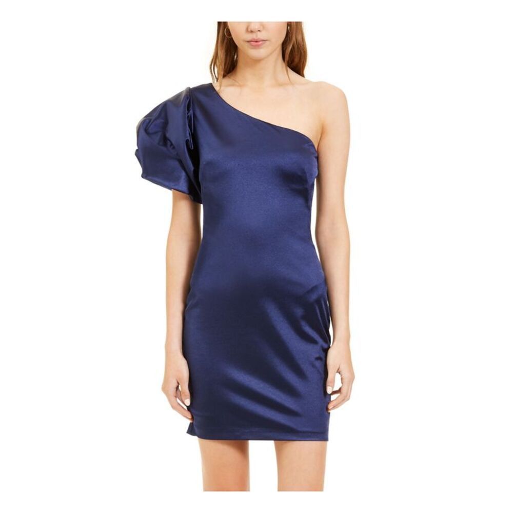 BLONDIE Womens Navy Pouf Above The Knee Body Con Evening Dress Size: 11